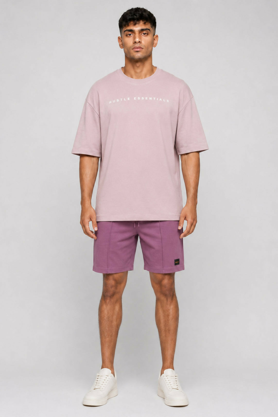 HUSTLE Essentials Men's Crew Neck Oversized T-Shirt – Pink(Oversized fit)