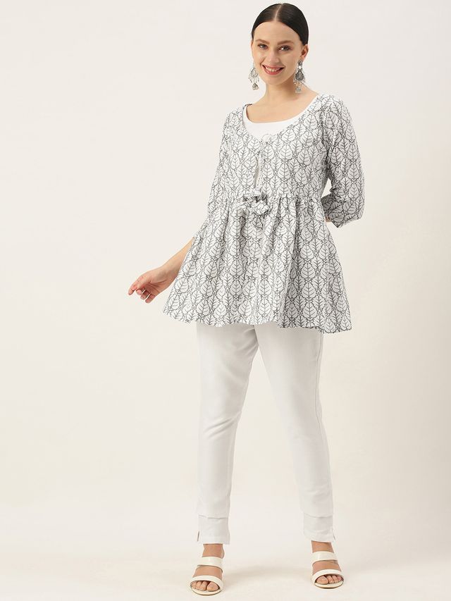 Bollywood Vogue Ready To Wear White Rayon Pant Blouse N Jacket Set
