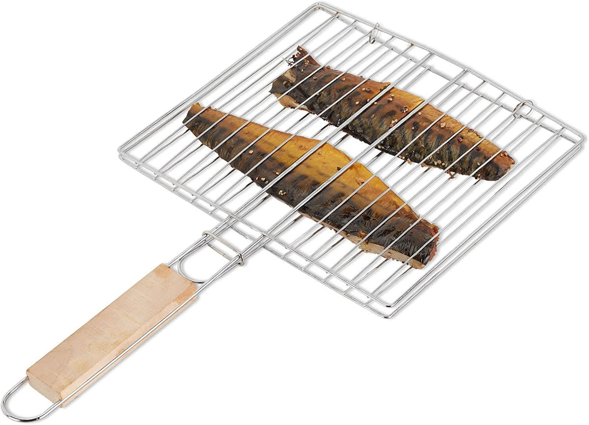 Kitchen Square Roaster Papad Grill Barbecue Grill With Wooden Handle HP DD