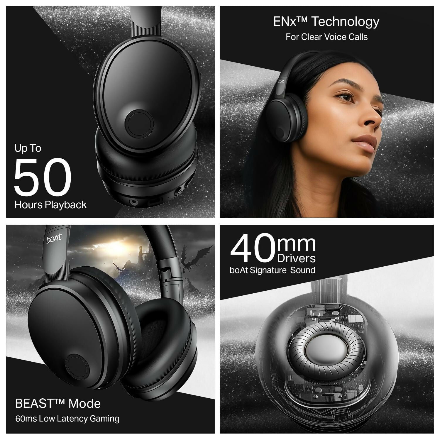 Boat Rockerz Trendz, 40mm Drivers, 50hrs Battery, 60ms Low Latency, ENx Tech, BT v5.4, Foldable Cups, Voice Assistant, Bluetooth Headphones, Wireless... Dreams Gadgets 2