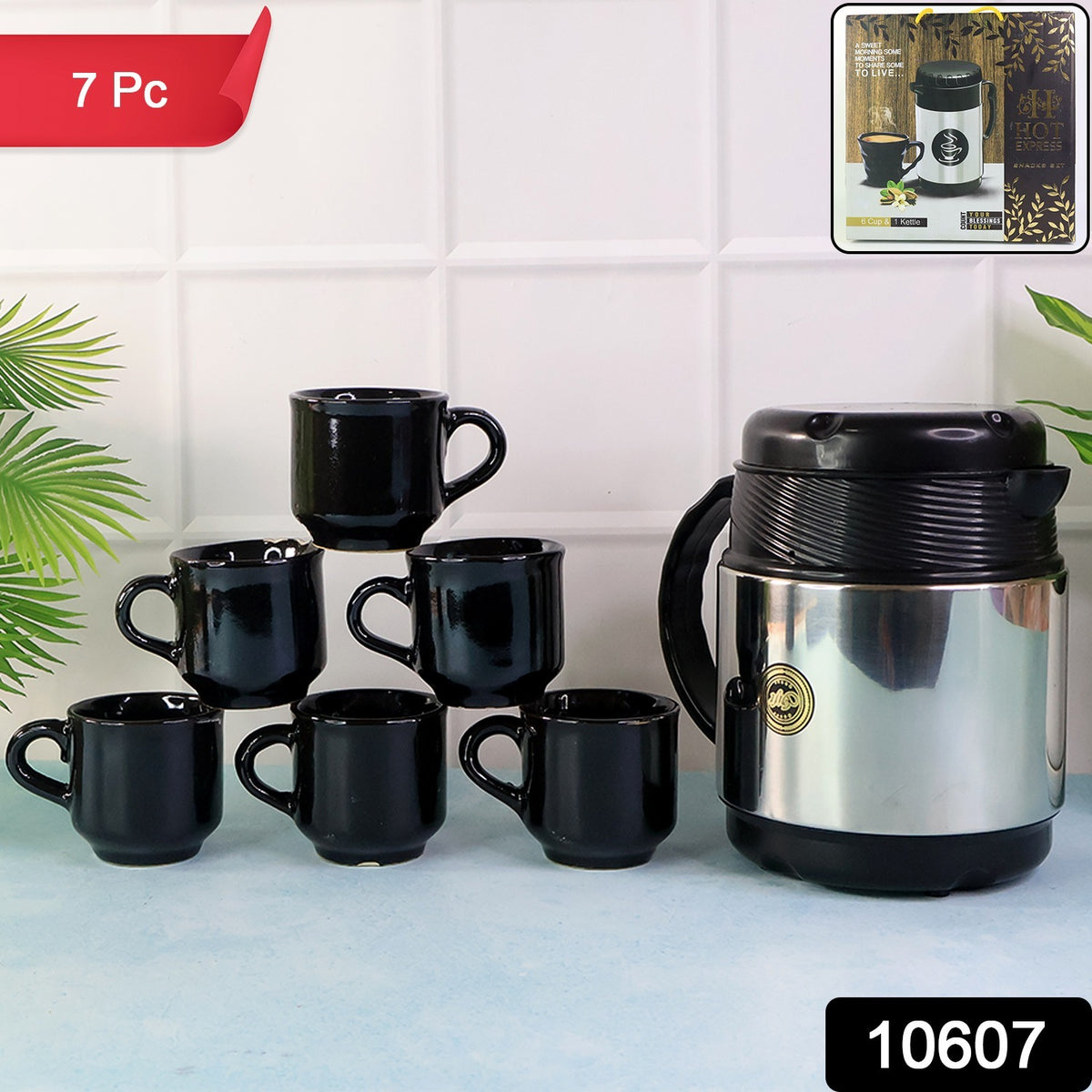 Premium Hot Express Tea and Coffee Set with Thermos Flask and 6 Ceramic Cups(1 Set)