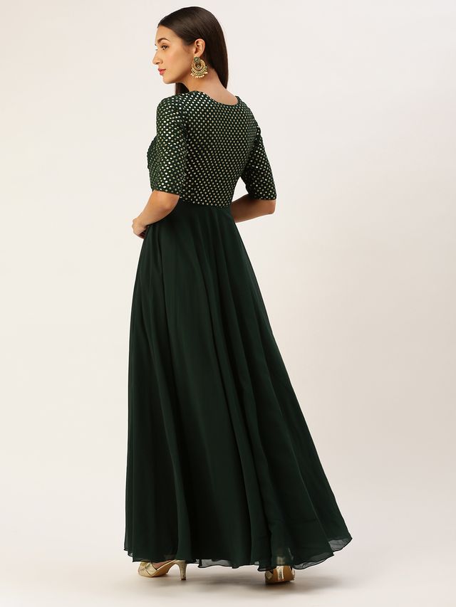 Bollywood Vogue Ready To Wear Green Georgette Sequins Gown