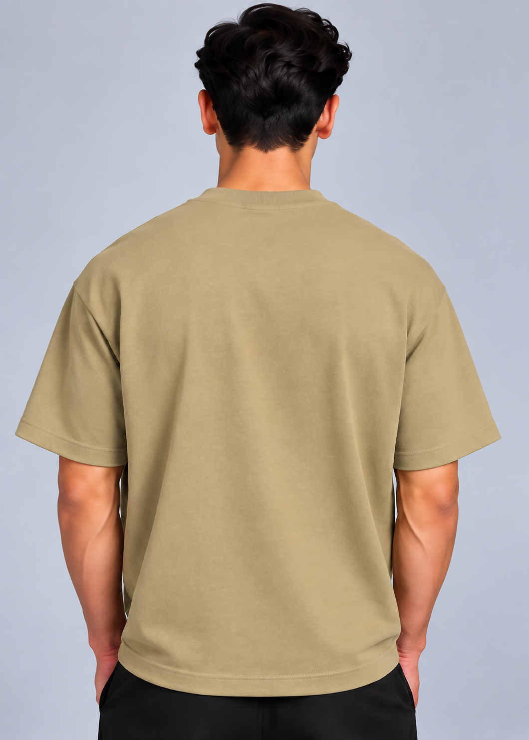 HUSTLE Men's Crew Neck Oversized T-Shirt – Mushroom Beige