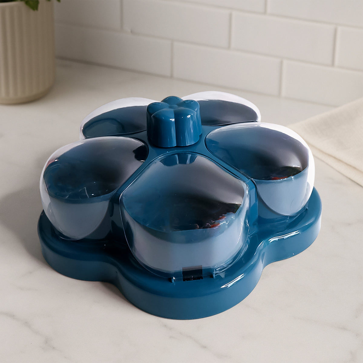 Lotus Shape Rotating Dry Fruit & Snack Organizer Box with Compartments – Multi-Section Candy Nut Storage Container with Lid (1 Pc)
