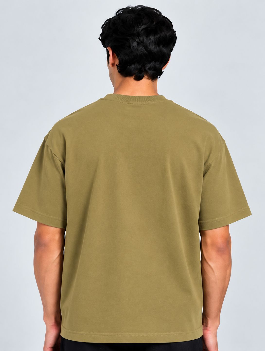 HUSTLE Men's Crew Neck Oversized T-Shirt – Khaki Olive