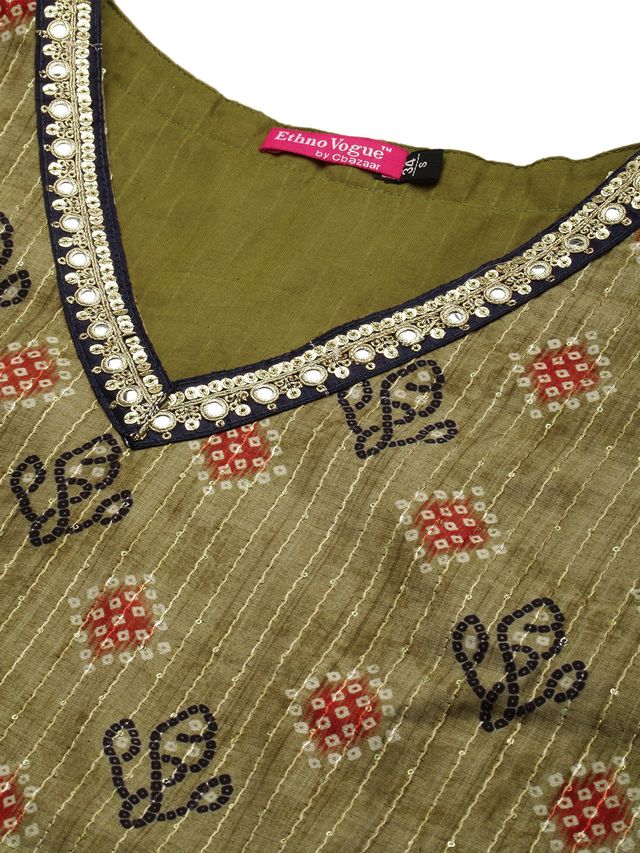 Bollywood Vogue Ready To Wear Green Printed Art Silk Co Ords Set
