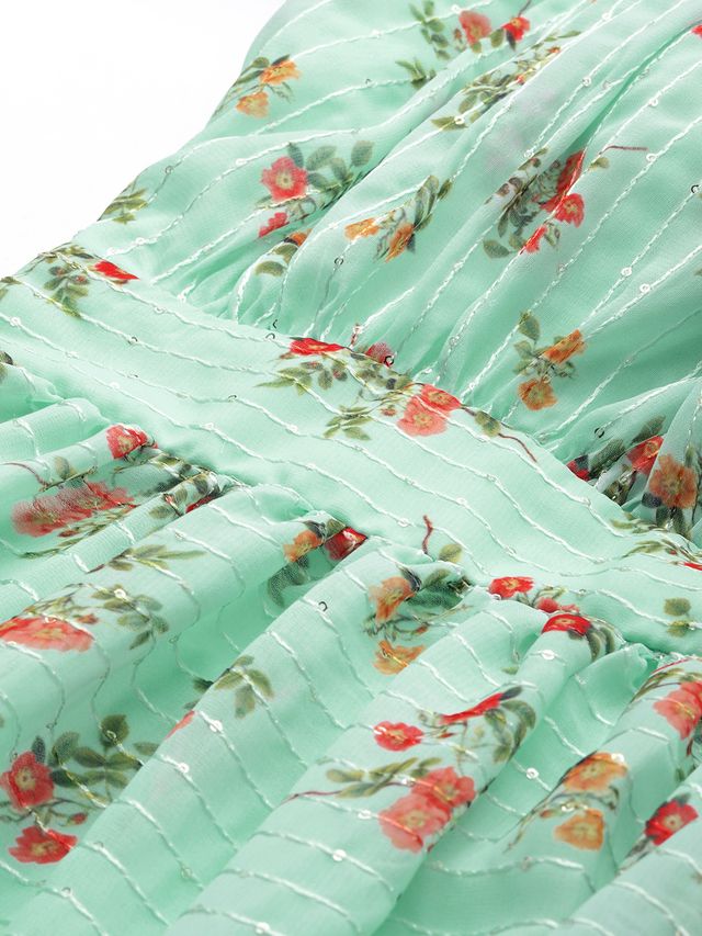 Bollywood Vogue Ready To Wear Mint Green Georgette Digital Printed Dress