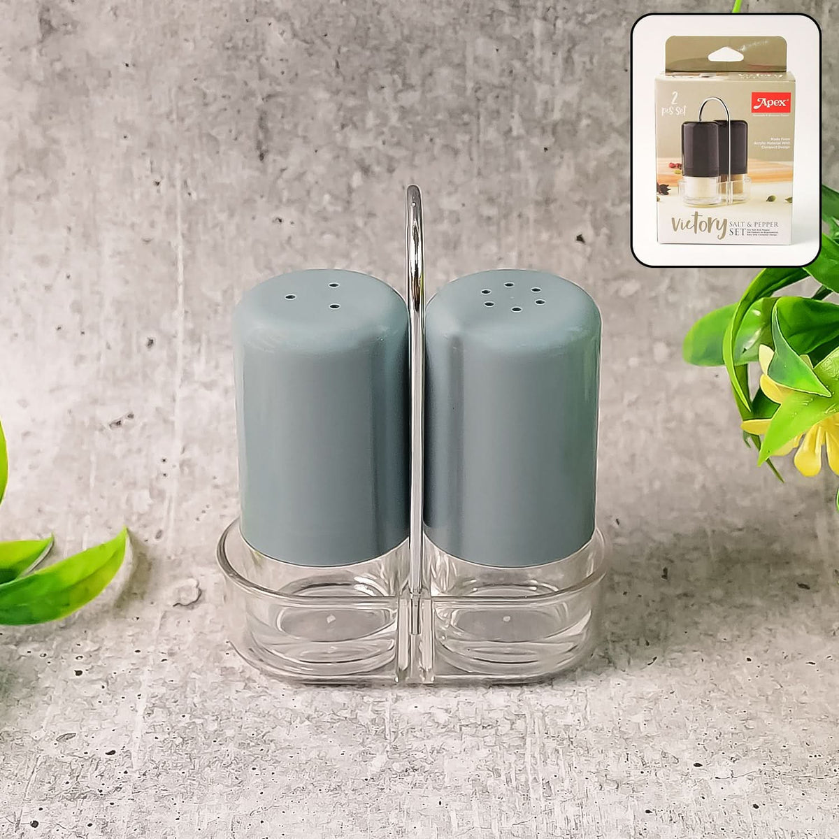 Apex Victory Salt Pepper Dispenser Set 2 Pcs Acrylic Seasoning Shaker HP DD