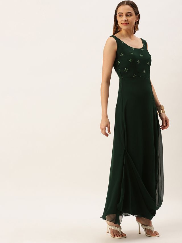 Bollywood Vogue Ready To Wear Green Embroidered Dress