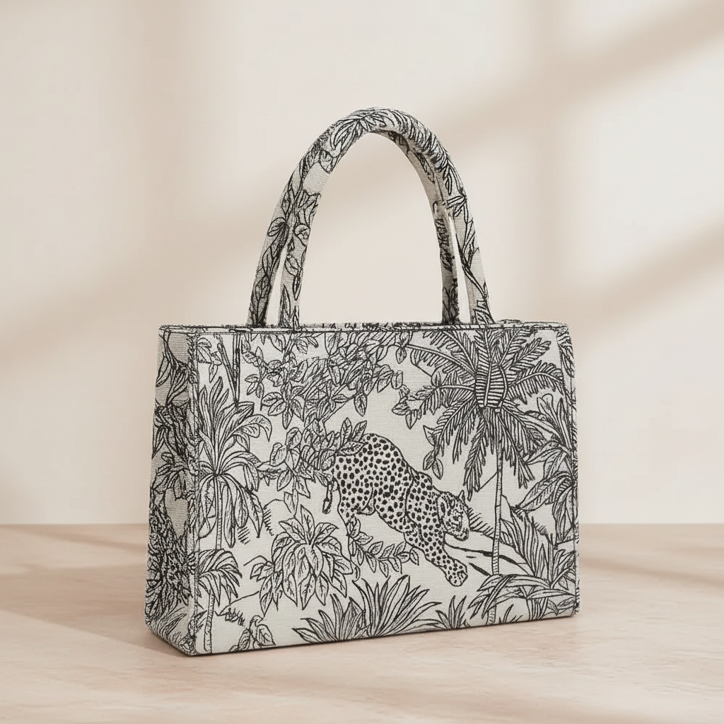 Monochrome Jungle Tapestry Tote Bag RAYORA ENTERPRISE