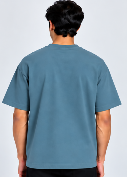 HUSTLE Men's Crew Neck Oversized T-Shirt – Dull Teal Blue(Oversized fit)