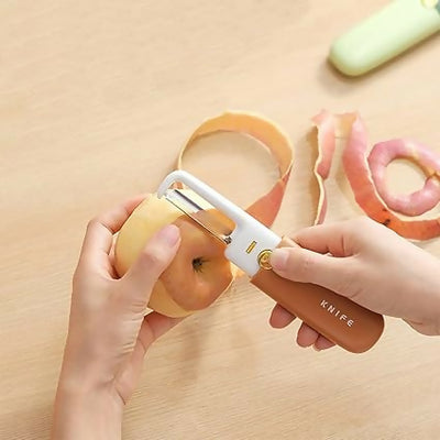2-in-1 Stainless Steel Portable Kitchen Knife & Peeler Multi-Functional Fruit & Vegetable Peeling Tool with Safety Cover for Home, Travel & Outdoor Use