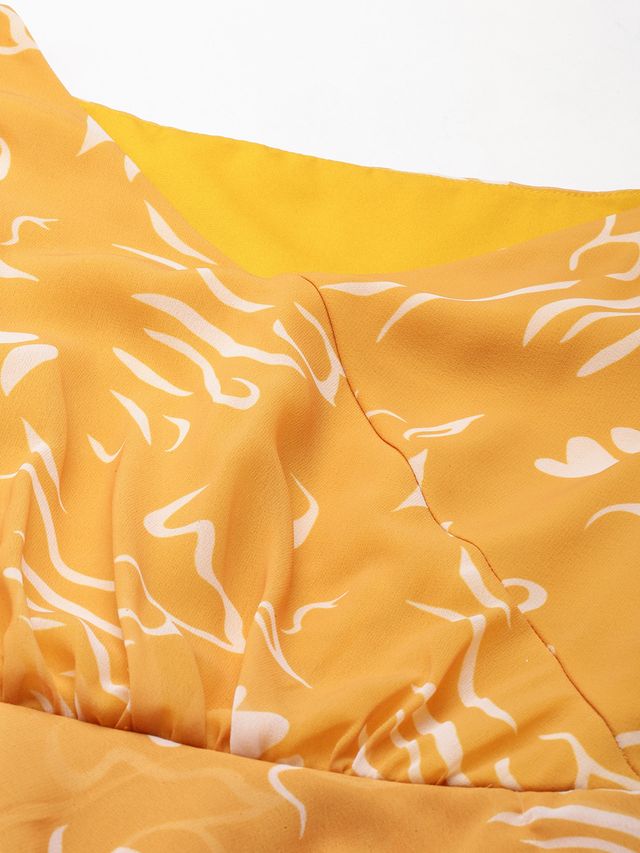 Bollywood Vogue Ready To Wear Mustard Digital Printed Georgette Dress