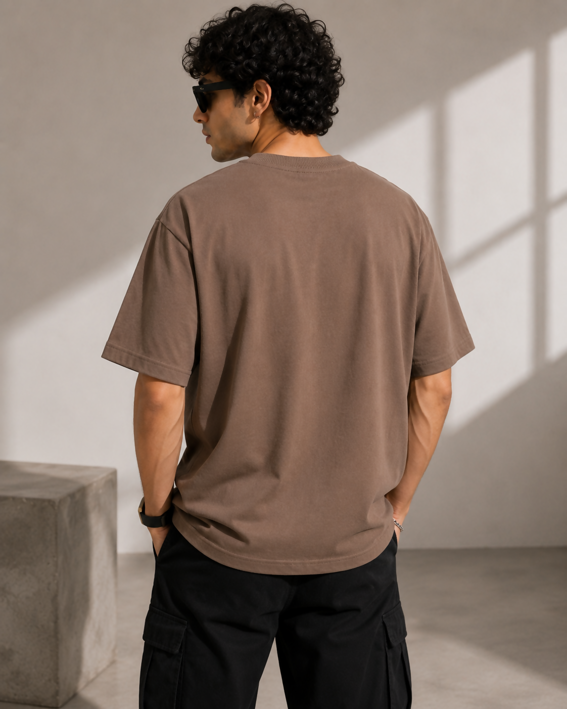 Hustle Oversized T-Shirt for Men – Brown/Taupe Half Sleeve | Embroidered Logo