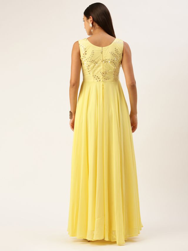 Bollywood Vogue Ready To Wear Yellow Embroidered Gown