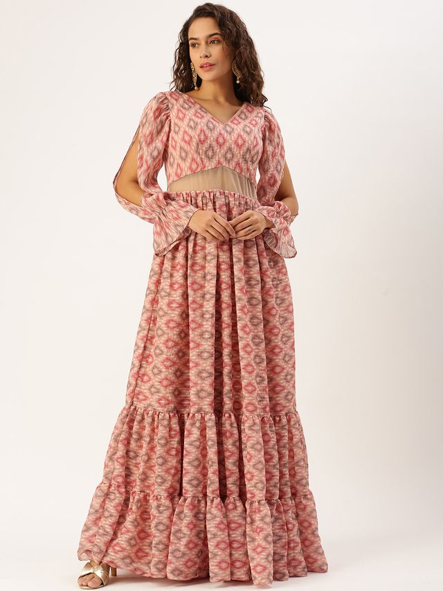 Bollywood Vogue Ready To Wear Multicolored Georgette Printed Gown