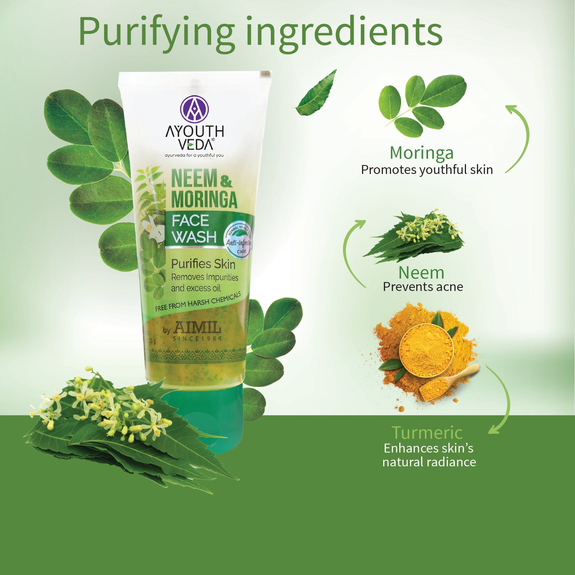 Ayouthveda Neem And Moringa Face Wash Pack of 3 (50 gm) Aimil Ayouthveda