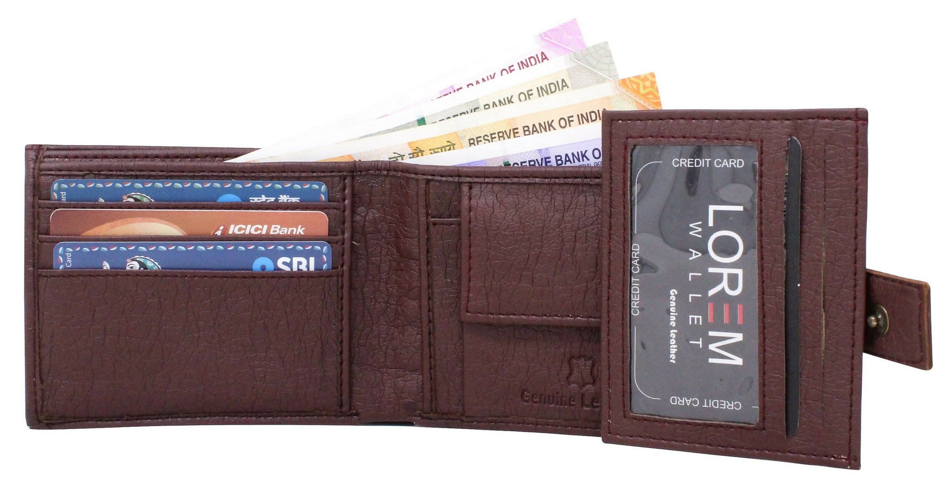 Lorem Maroon Removable Card Slot Bi-Fold Faux Leather 7 ATM Slots Wallet For Men - HalfPe