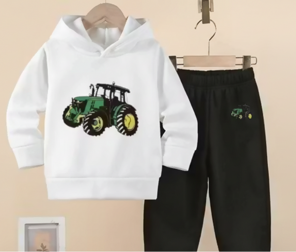 Stylish Kids Tractor Print Hoodie Set Luck Fashion
