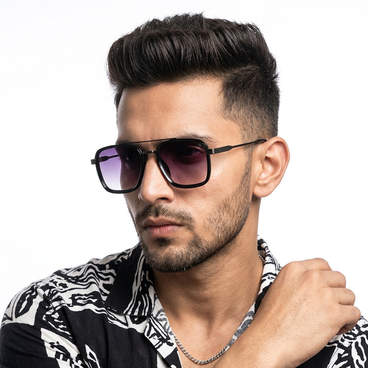 Eyejack Grey Square Sunglasses for Men and Women - Style L834 - worn by a male model (image 1)