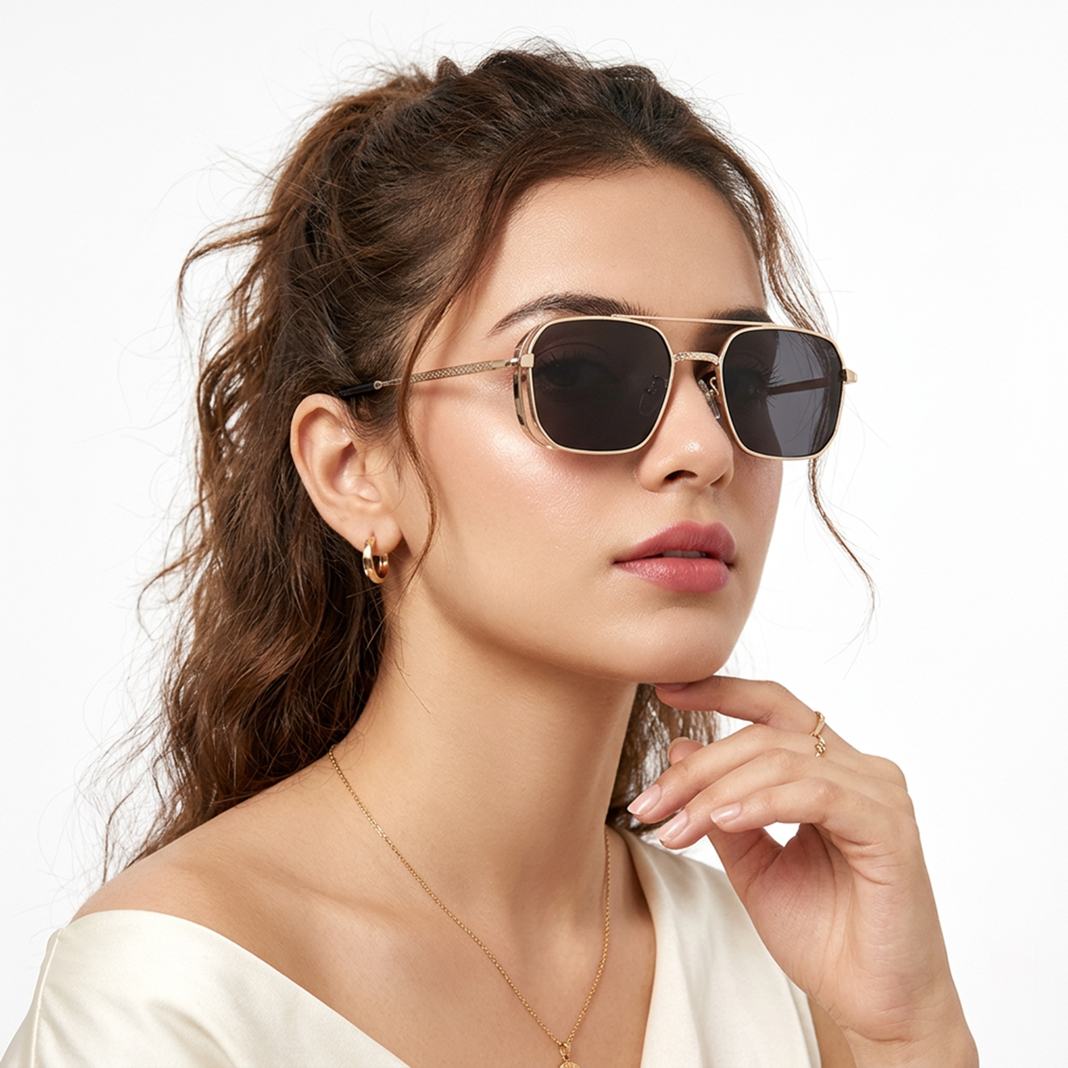 Eyejack Golden Square Sunglasses for Men and Women - worn by a male model (image 3)