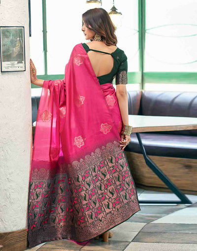 AXONIT Luxury Wedding Wear Emerald Soft Silk Saree with Heavy Golden Zari Work and Mustard-Gold Designer Pallu