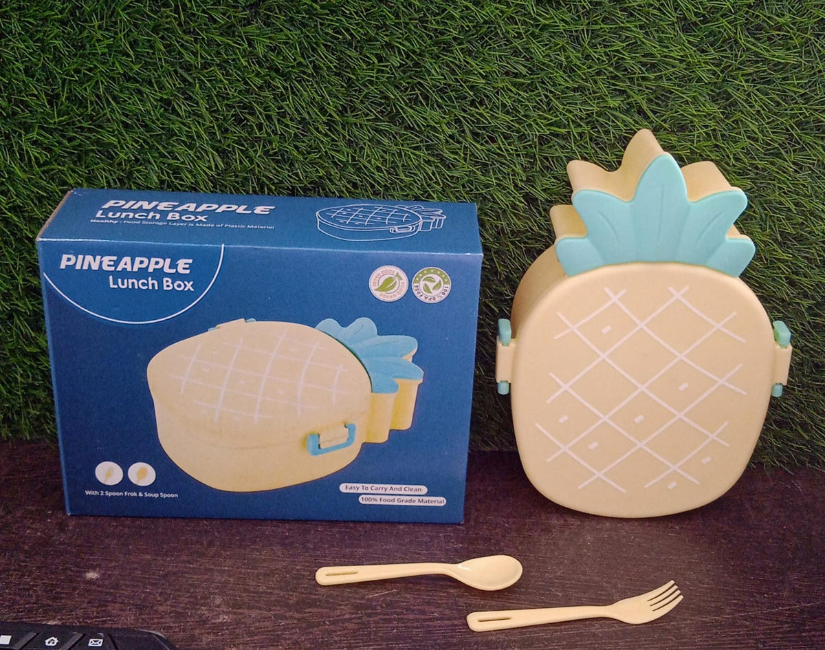 Kids Lunch Box Cute Pineapple Shaped Bento Box With Fork Spoon Snack Candy Container Microwave Portable Office Lunch Box (1 Pc With Spoon Fork Color Box) HP DD