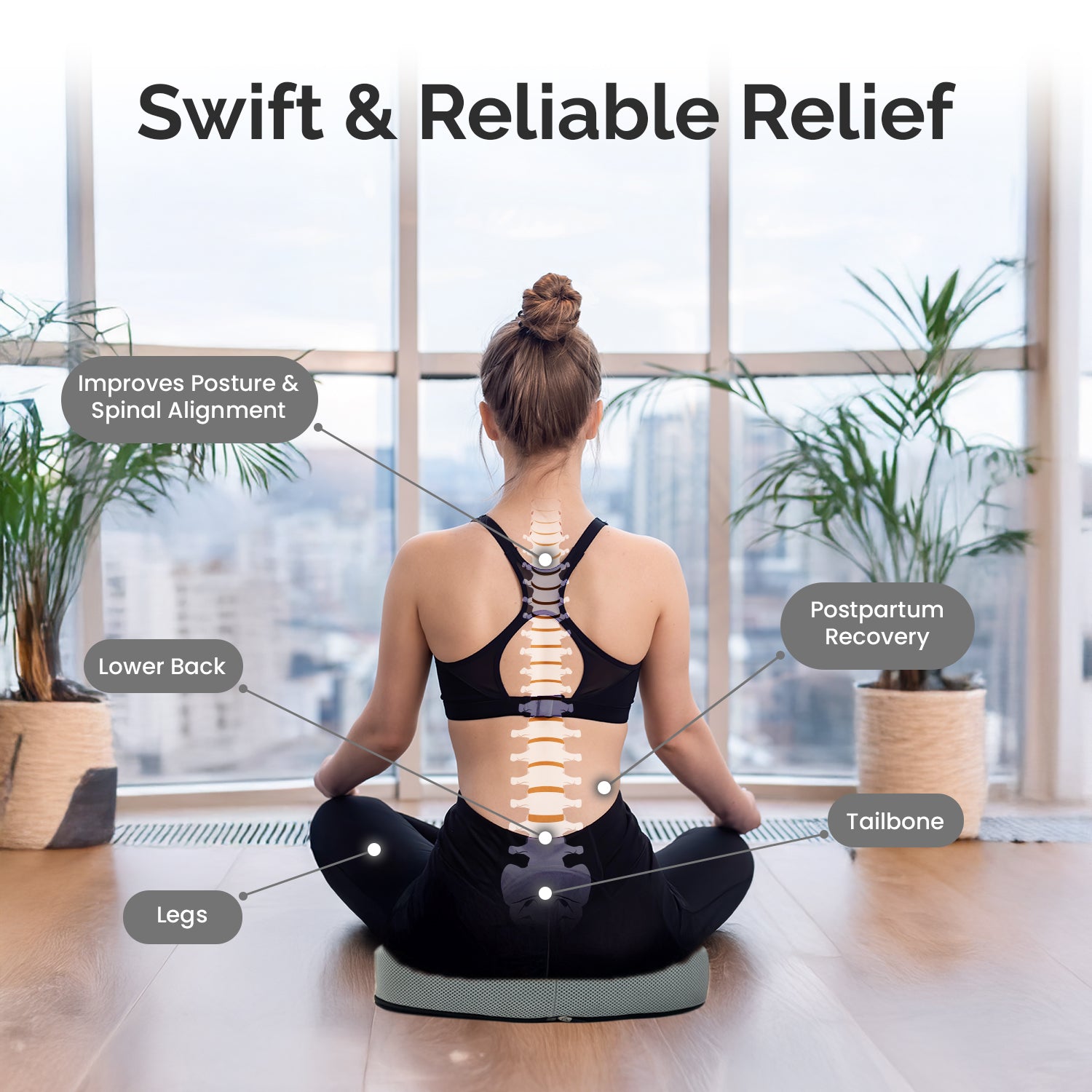 Sleepsia Orthopedic Coccyx O-Shape Seat Cushion Pillow for Tailbone Pain Relief (Black/Grey)