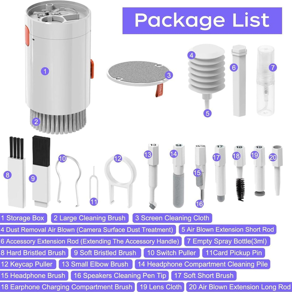 Keyboard Cleaner Kit 20-in-1 Laptop Phone Screen Cleaning Kit Keyboard Cleaning Kit With Electronic Cleaning Brush Spray For Airpods Pro Ipad Iphone Pro Camera Computer Cleaning HP DD