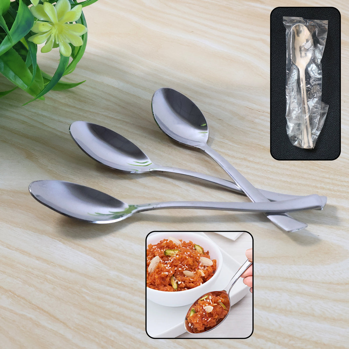 Everyday Dining Spoons for Smooth-Edge Table Spoons with Comfort Handle, Rust-Resistant &Easy-Clean Cutlery for Meals, - (3 Pc Set)