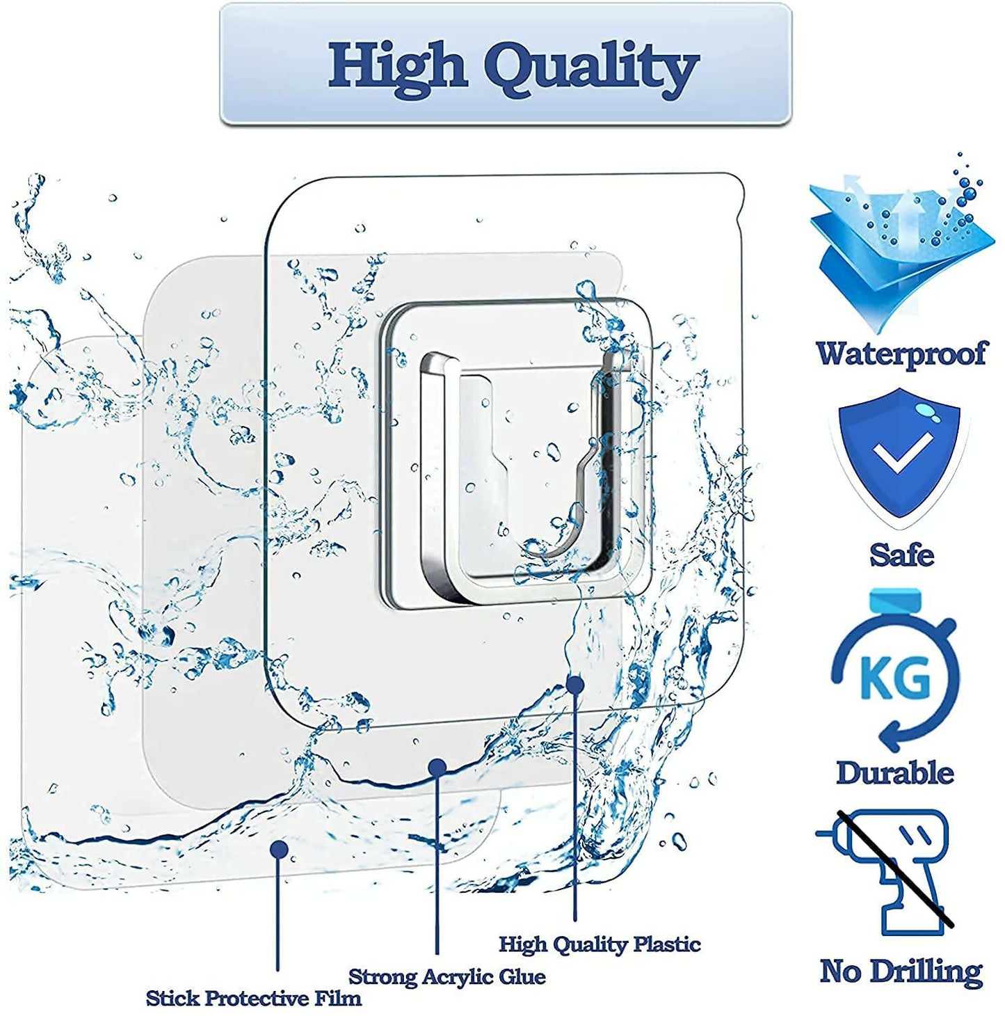 Heavy-Duty Double-Sided Wall Hooks Self-Adhesive Waterproof Plastic Hooks for Home, Kitchen & Bathroom – Strong Male/Female Design