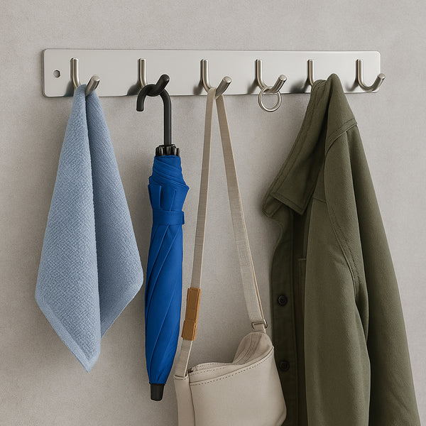 Stainless Steel Wall Mounted Coat 6 Hook Rack (32x3 1pc)