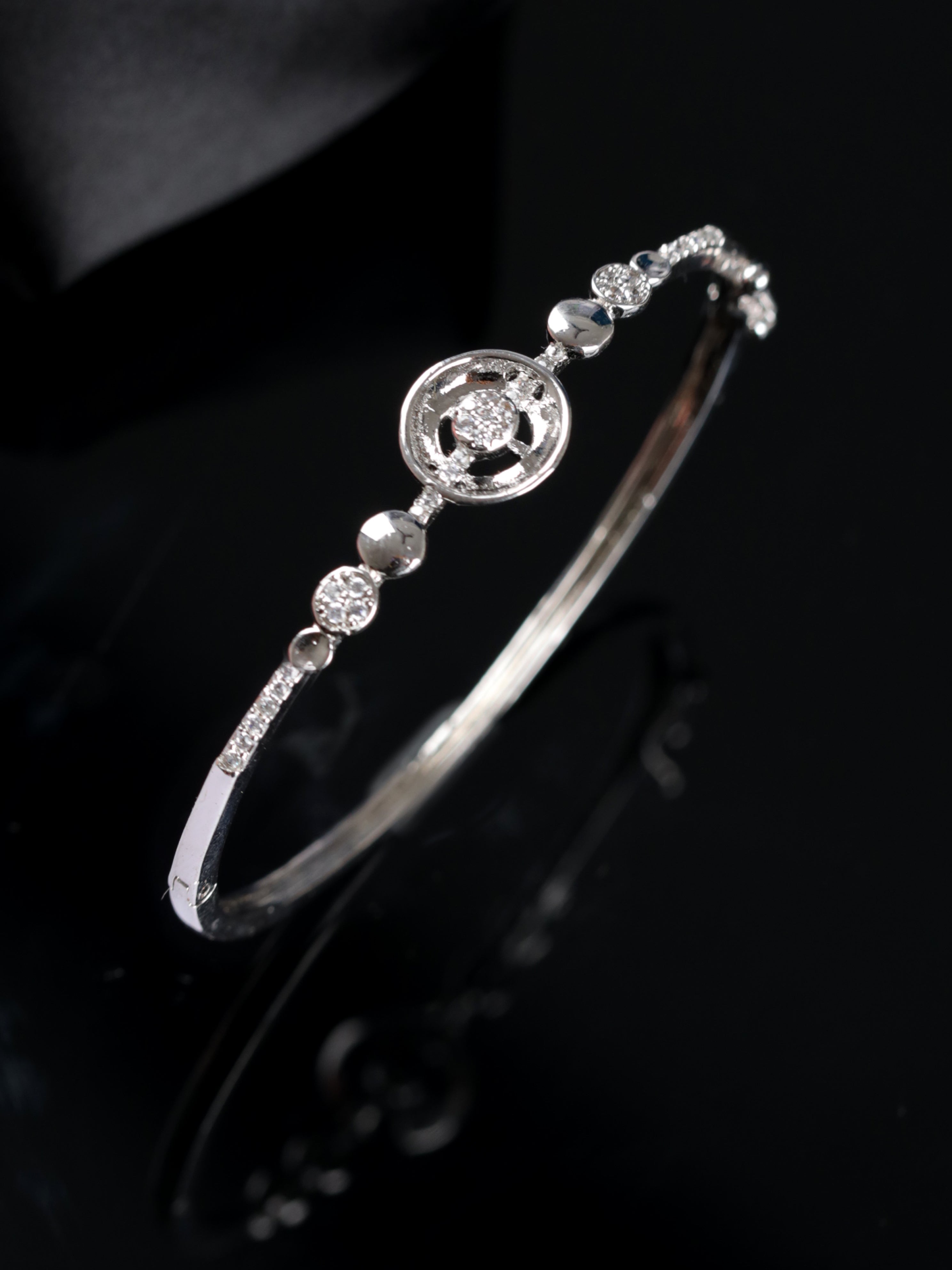 Silver-Toned & White American Diamond Handcrafted Silver-Plated Elegant & Sleek Bracelet