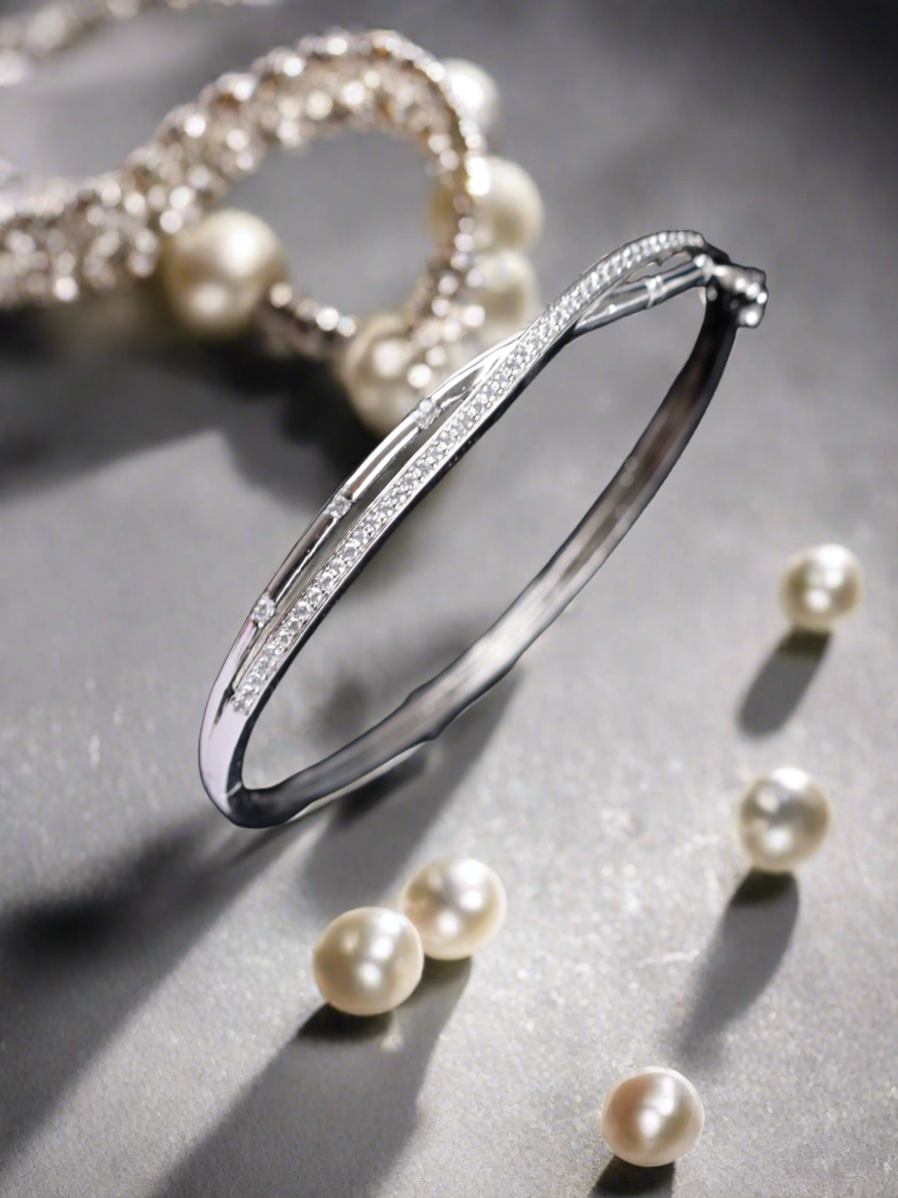 Silver-Toned & White American Diamond Handcrafted Silver-Plated Bracelet