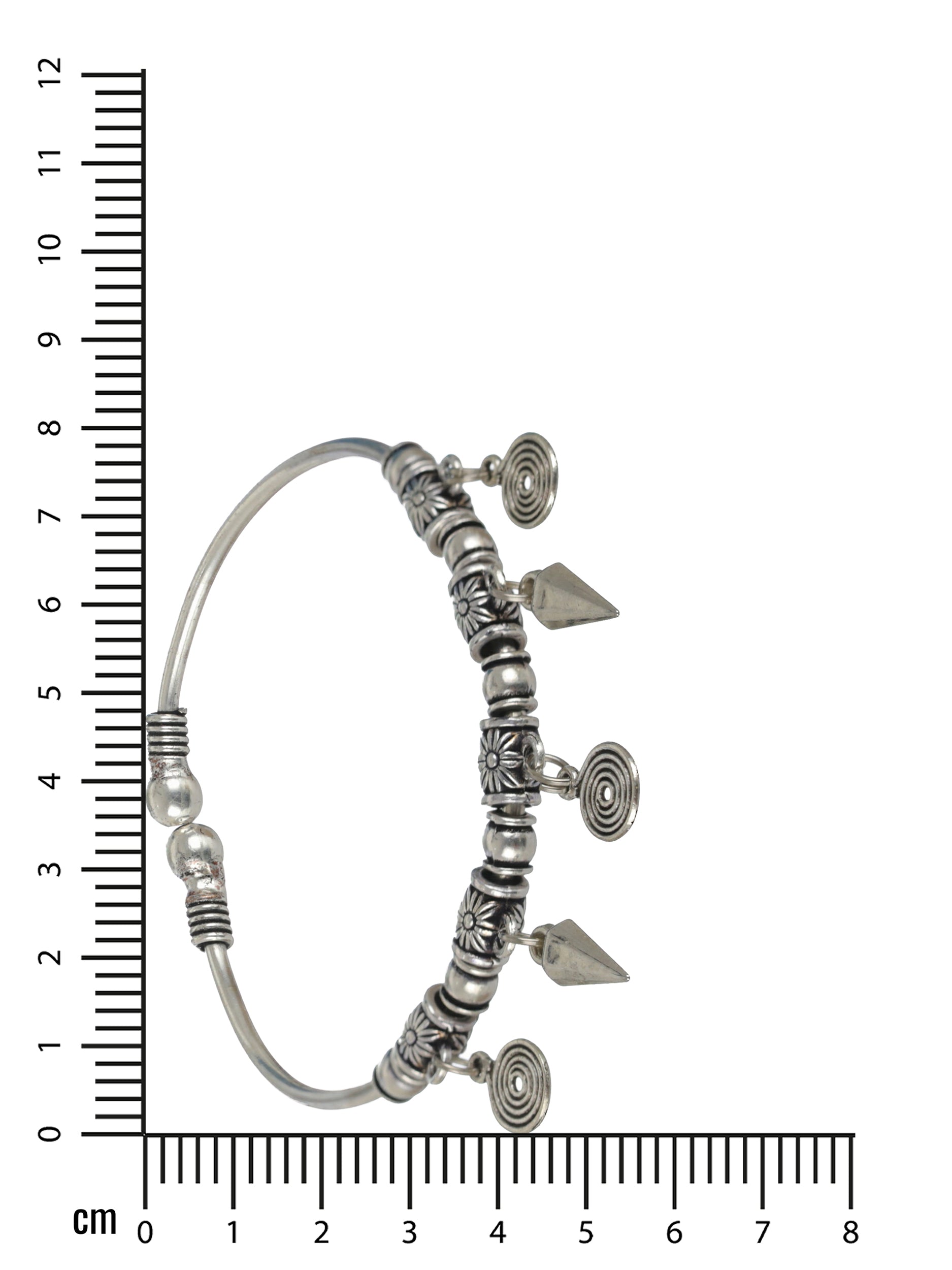 Women Oxidised Silver-Toned & Oxidised Tribal Brass Circular & Diamond Shaped Charm Bracelet