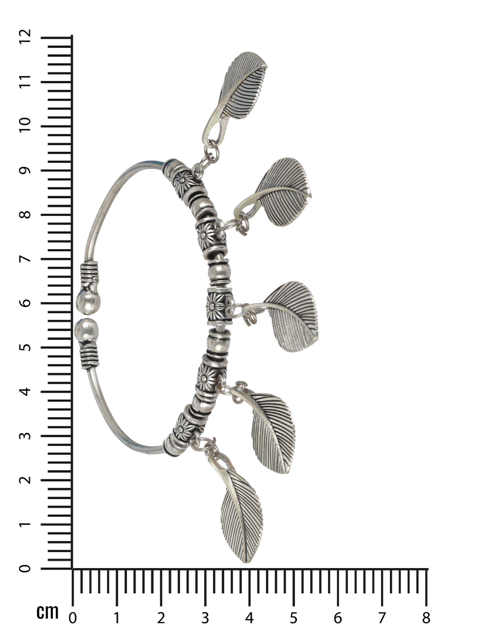 Women Oxidised Silver-Toned & Oxidised Tribal Brass Leaf Charm Bracelet