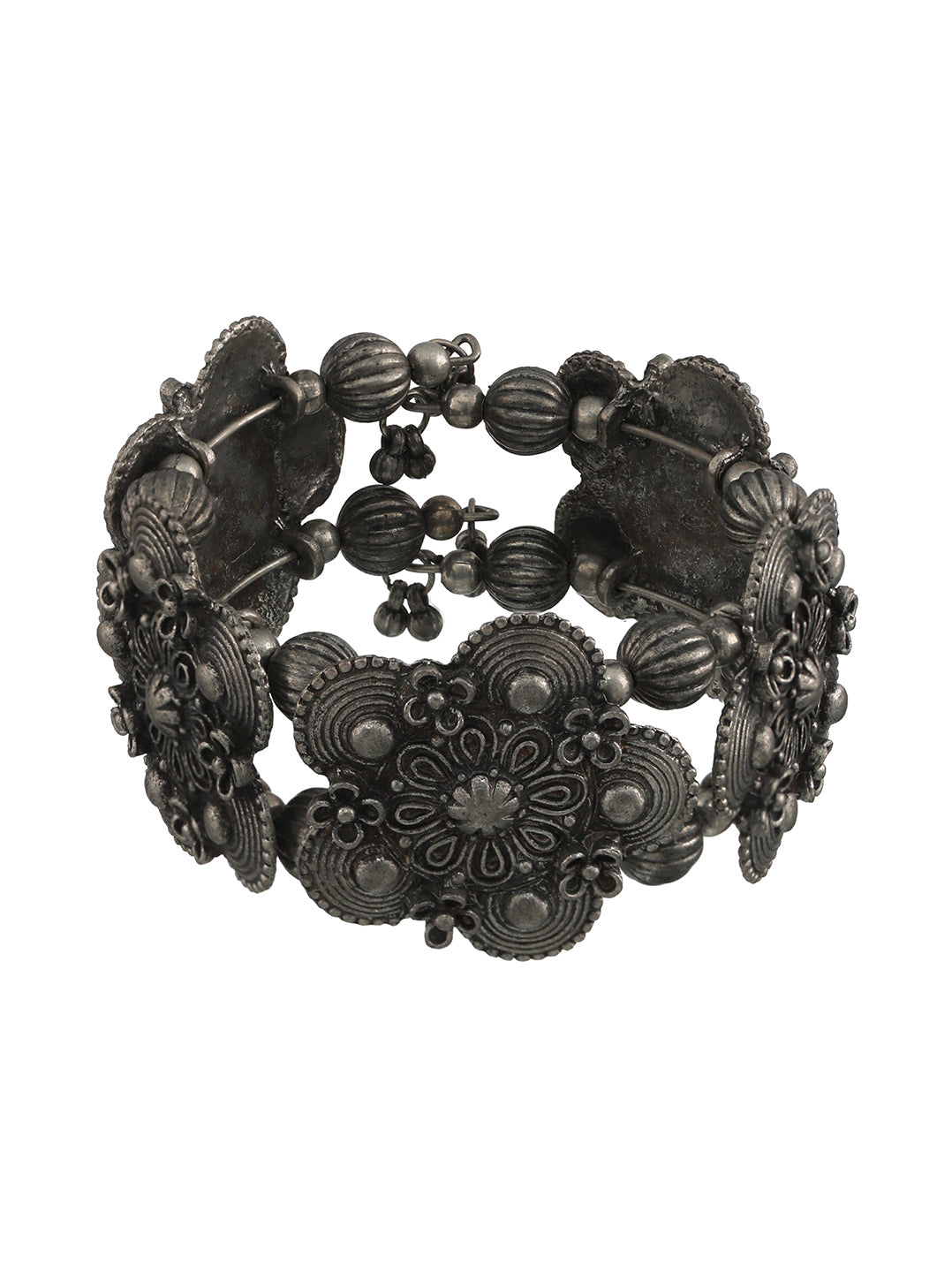 Women Silver-Toned Oxidised Bangle-Style Bracelet
