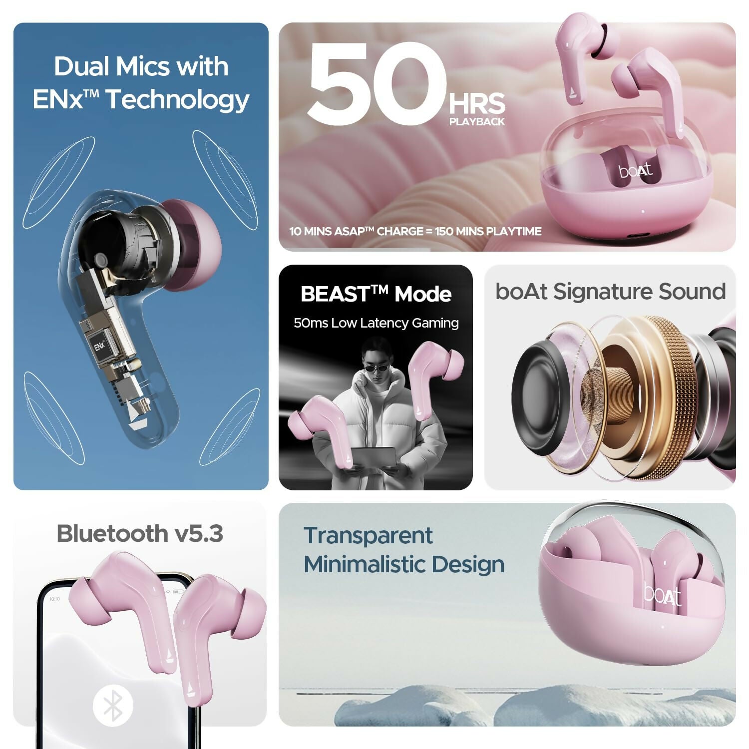 boAt Airdopes 311 Pro, 50H Battery, Fast Charge, Dual Mics ENx Tech, Transparent LID, Low Latency, IPX4, IWP Tech, BT v5.3, Wireless TWS in Ear Earbuds with mic (Multicolour) Halfpe Deals