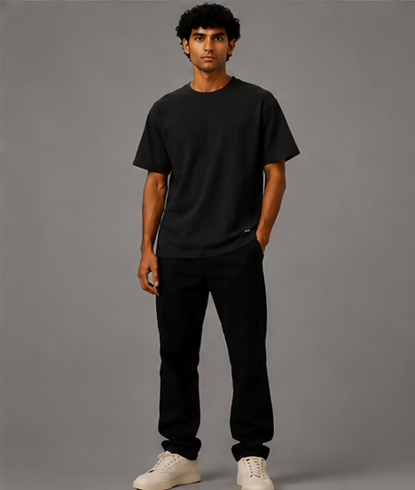 HUSTLE Men's Crew Neck Relax Fit Tees - Black
