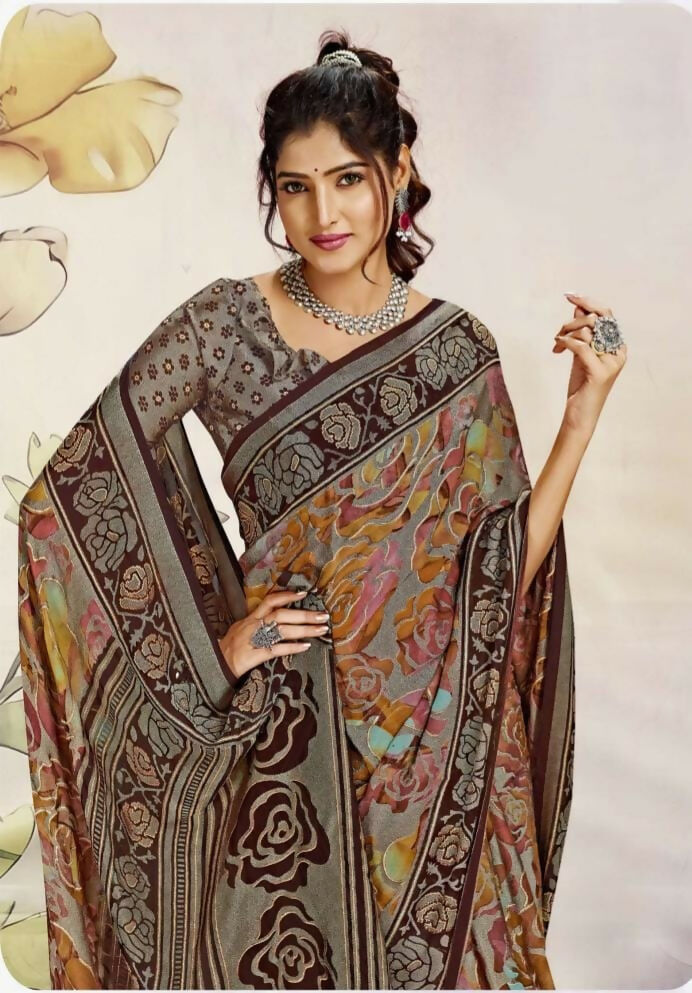 Classic Floral Synthetic Brasso Saree with Artistic Border Detailing Kalyani silks and sarees