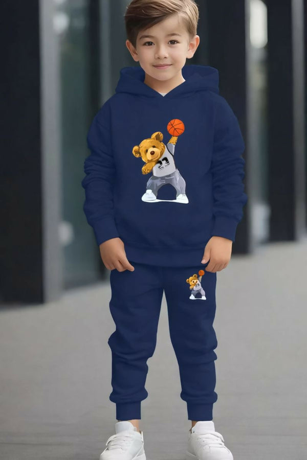 Kids Printed Cotton Blend Hoodie with Matching Joggers Luck Fashion