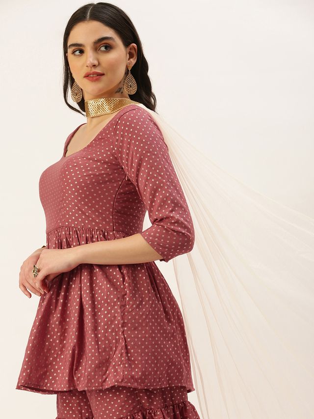 Bollywood Vogue Ready To Wear Maroon Nylon Jacquard Gharara Set