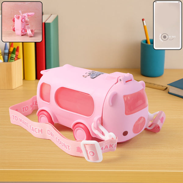 Bus Shape Water Bottle For Kids With Strap with Leakproof, BPA Free with Lock (500 Ml Approx Mix Color 1 Pc)