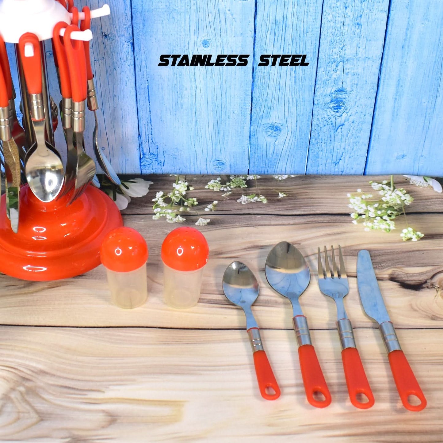 Luxury 26-Piece Stainless Steel Cutlery Set with Stand – Dining Table Essential