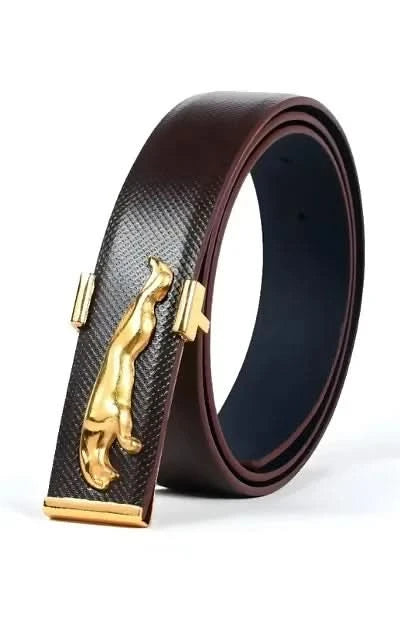 Multispace Jaguar Brown Leather Belt Golden Buckle – HalfPe
