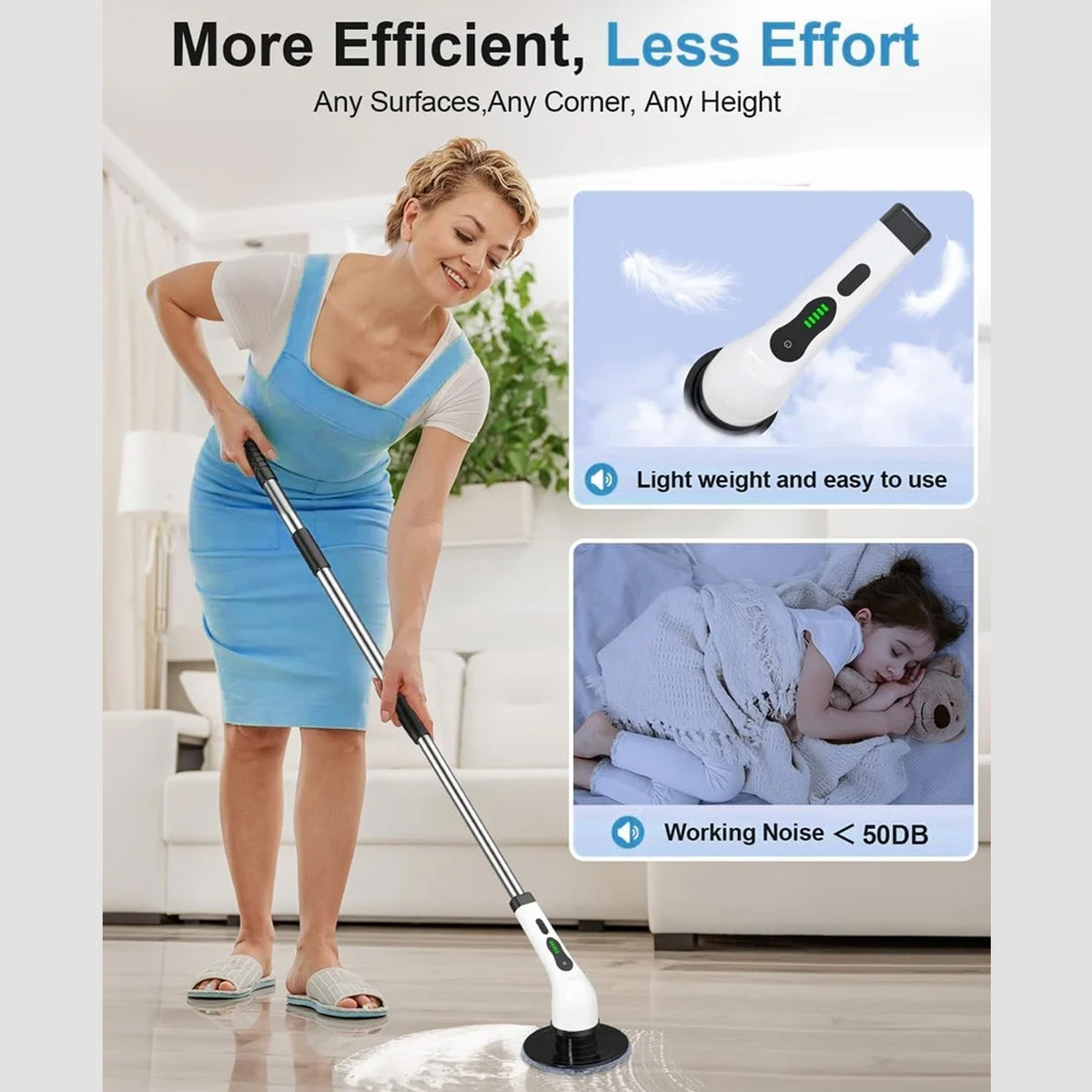 9-in-1 Electric Spin Scrubber with Telescopic Handle & LCD with Cordless Rechargeable Power Brush(1 Set)