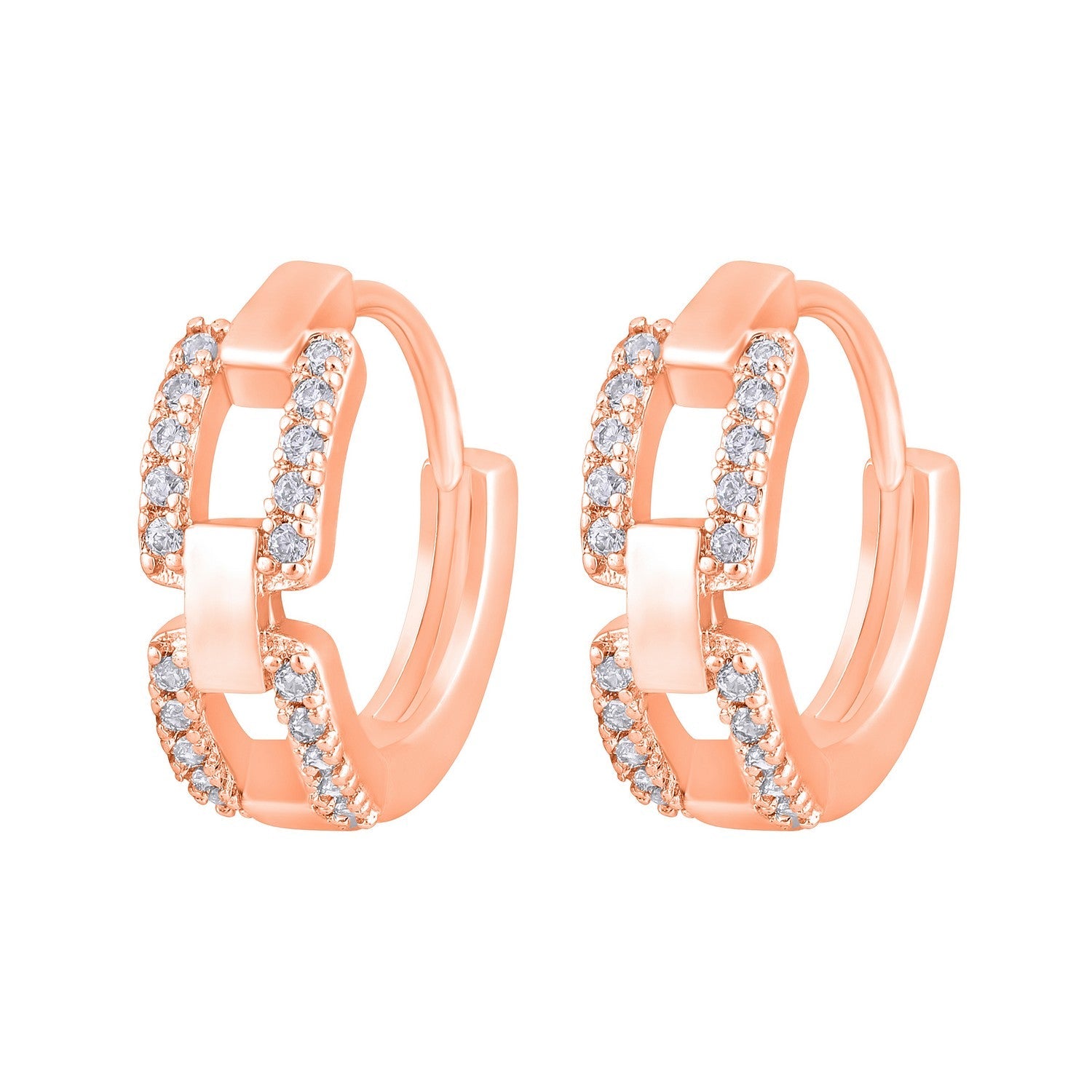 Rose Gold-Toned Crystal Studded Circular Hoop Earrings