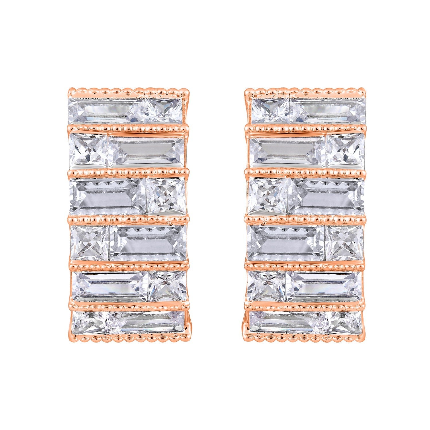Jazz And Sizzle Silver-Toned Rose Gold-Plated CZ Studded Circular Hoop Earrings