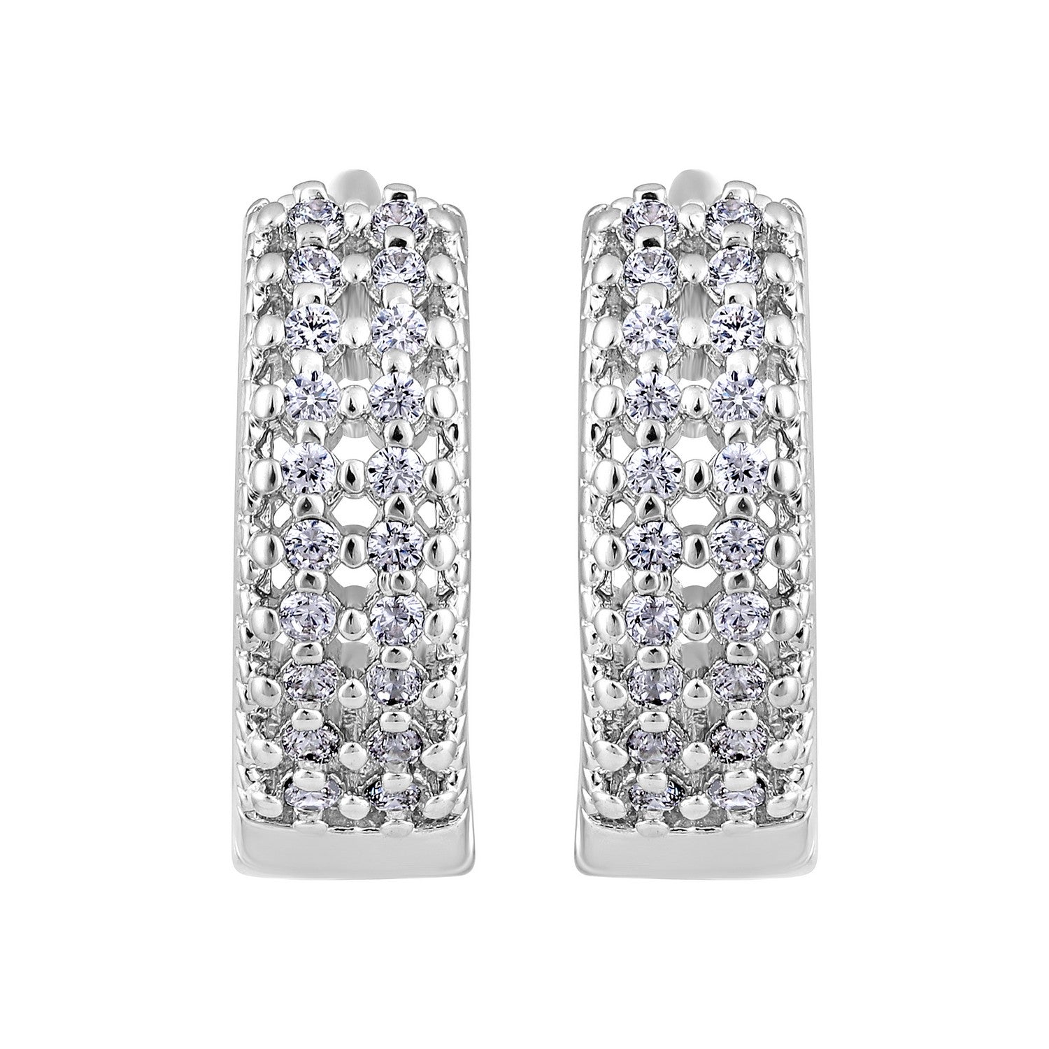 Jazz And Sizzle Silver-Toned Rhodium-Plated CZ Studded Circular Hoop Earrings