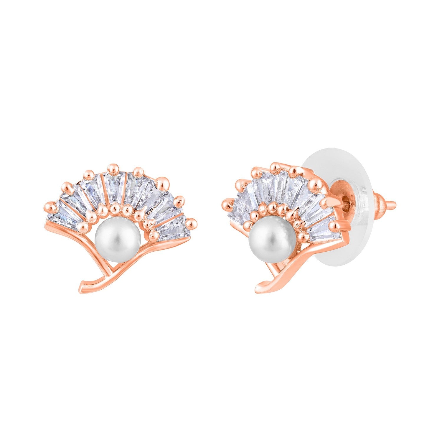 Jazz And Sizzle Rose Gold-Plated Pearl Studded Floral Stud Earrings
